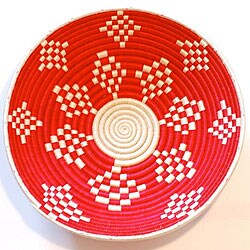 Plant Fiber Red and White Plateau Basket (Rwanda)