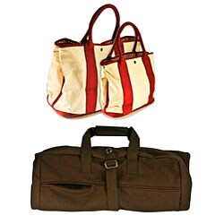 Bush Cream/ Burgundy Tote Bag and Brown Garment Bag Set 