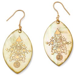 Angelina D'Andrea 14k Yellow Gold Yellow Mother of Pearl Vine Design Earrings