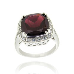 Glitzy Rocks Sterling Silver Square-cut 10.4 CTW Garnet and Cubic Zirconia Ring