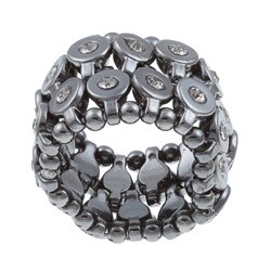 Celeste Gunmetal Black Crystal 2-row Disc Stretch Fashion Ring
