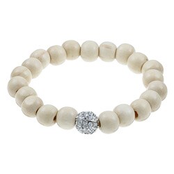 Light Poplar Wood Crystal Fireball Center Beaded Bangle Bracelet