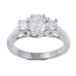 Platinum 1ct TDW Oval and Round Diamond 3-stone Ring (F-G, VS1-VS2) (Size 6.5)
