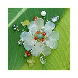 Gemstone and Pearl 'Lime Blossom' Brooch (6 mm) (Thailand)