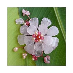 Gemstone and Pearl 'Apple Blossom' Brooch (4-6 mm) (Thailand)