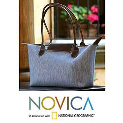 Cotton and Leather 'Morning Rain' Handbag (Guatemala)