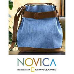 Cotton and Leather 'Evening Dew' Shoulder Bag (Guatemala)