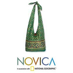 Cotton 'Royal Thai Emerald' Sling Tote Bag (Thailand)