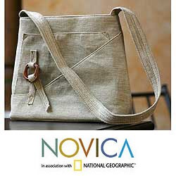 Cotton and Leather 'Natural Trend' Shoulder Bag (Guatemala)