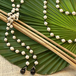 Pearls Plus Frances Pearl and Agate Lariat Necklace