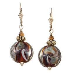 Charming Life Goldfill Art Glass Brown Earthtone Earrings