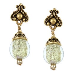Charming Life Goldtone Art Glass Champagne/ Silver Foil Earrings