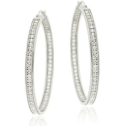 Icz Stonez Sterling Silver Large Inside-out Micro-pave Cubic Zirconia Hoop Earrings