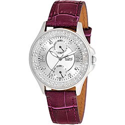 Burgi Women's Diamond Classic Stainless Steel GMT Date Strap Watch