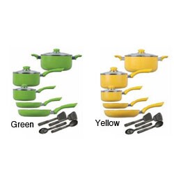 Sunbeam Everton Colorsplash Yellow/ Green 12-piece Aluminum Cookware Set