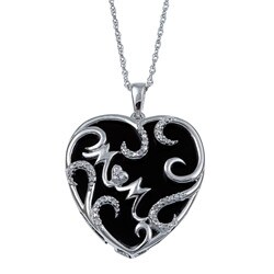 Silver Black Agate and 1/10ct TDW Diamond 'Mom' Necklace (I-J, I3)