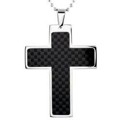 Stainless Steel Black Carbon Fiber Cross Necklace