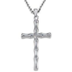 Stainless Steel Polished Bamboo-style Cross Necklace