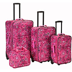 Rockland Designer Pink Bandana Expandable 4-piece Luggage Set