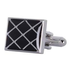 Metal Black Glass Waffle Pattern Cuff Links