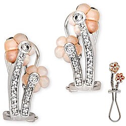 Sterling Silver Mother of Pearl and Cubic Zirconia Flower Earrings