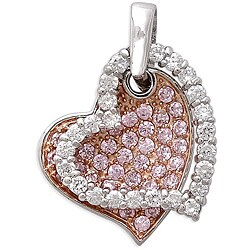 Sterling Silver Pink and Clear Cubic Zirconia Double Heart Necklace