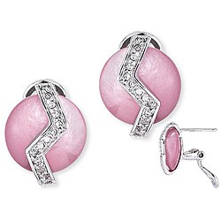 Sterling Silver Pink Mother of Pearl and Clear Cubic Zirconia Earrings
