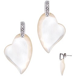 Sterling Silver White Mother of Pearl and Cubic Zirconia Heart Earrings