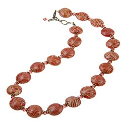 Charming Life Goldtone Coral Crystal and Swirl Art Glass Necklace