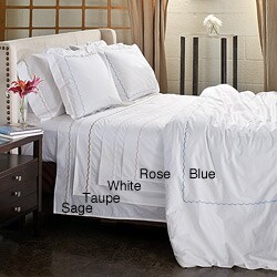 Scallop Embroidery 300 Thread Count Cotton Percale Duvet Cover Set