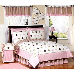 JoJo Designs Girl's Pink/ Brown Polka Dot 3-piece Full/ Queen-size Quilt Set