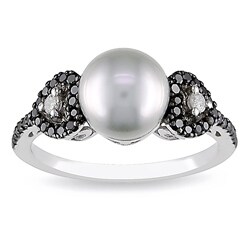 Silver Grey Freshwater Pearl and 1/4ct TDW Diamond Ring (G-H, I2-I3)