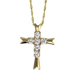 14k Goldplated Round Cubic Zirconia Cross Necklace