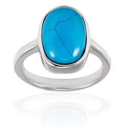 Stainless Steel Oval-cut Created Turquoise Cabochon Ring