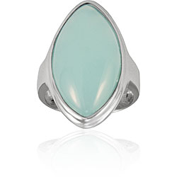 Stainless Steel Light Green Glass Stone Oval Ring