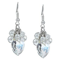 Crystale Silvertone Crystal and Glass Pearl Dangle Earrings
