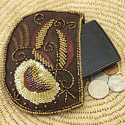 Cotton and Sequin Brown Coin Purse (India)
