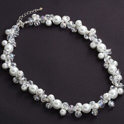 Crystale Silvertone Crystal and Faux Pearl Cluster Necklace