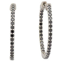 Sterling Silver 2ct TDW Black Diamond Hoop Earrings