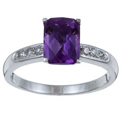 10k White Gold Amethyst and 1/10ct TDW Diamond Ring (G-H, I1-I2)