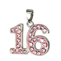 Sterling Silver Pink Crystal '#16' Necklace