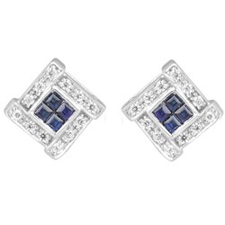 10k White Gold Blue Sapphire and 1/10ct TDW Diamond Earrings (I-J, I2)