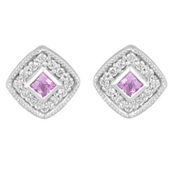 10k White Gold Pink Sapphire and 1/10ct TDW Diamond Earrings (I-J, I2)