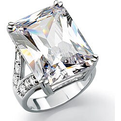Ultimate CZ Gold over Silver Emerald-cut Cubic Zirconia Ring