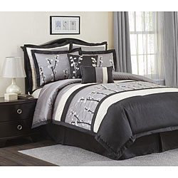 Lush Decor Black Cocoa Flower 8-piece Comforter Set