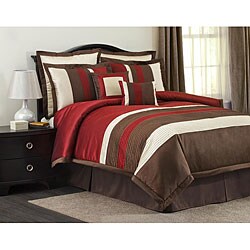 Lush Decor Red/ Brown Modern Stripe 8-piece Comforter Set