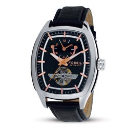 Fossil Men's Automatic Black Leather Dual Time Watch.