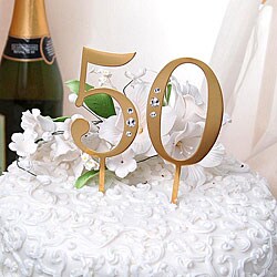 Carolina Golden 50th Wedding Anniversary Rhinestone Cake Topper