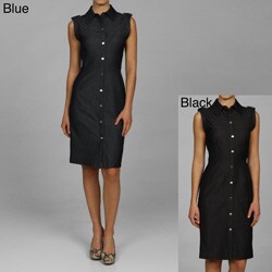 Calvin Klein Women's Button Down Cap Sleeve Shirt Dress.