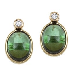 14k Yellow Gold 1/10ct TDW Diamond and Green Tourmaline Earrings